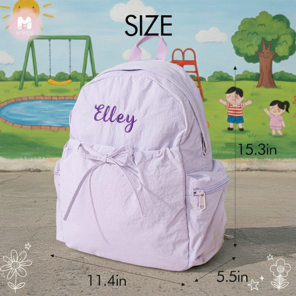Personalized Kids Backpack with Bow: Embroidered Name Book Bag.Toddler School Bag Gift