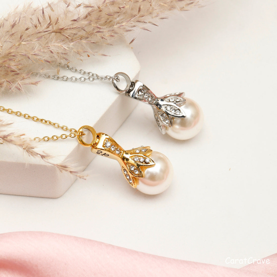 Engraved Vintage Pearl Urn Necklace