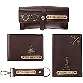 Personalized Leather Name Men's Wallet Keychain and Belt | Customized Gift Combo for Boyfriend Friend Husband Father & Son (Black)